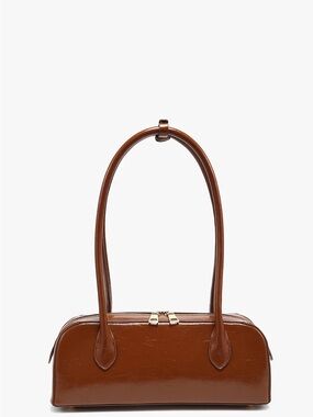 Brown Patent Leather Shoulder Bag with Double Handles